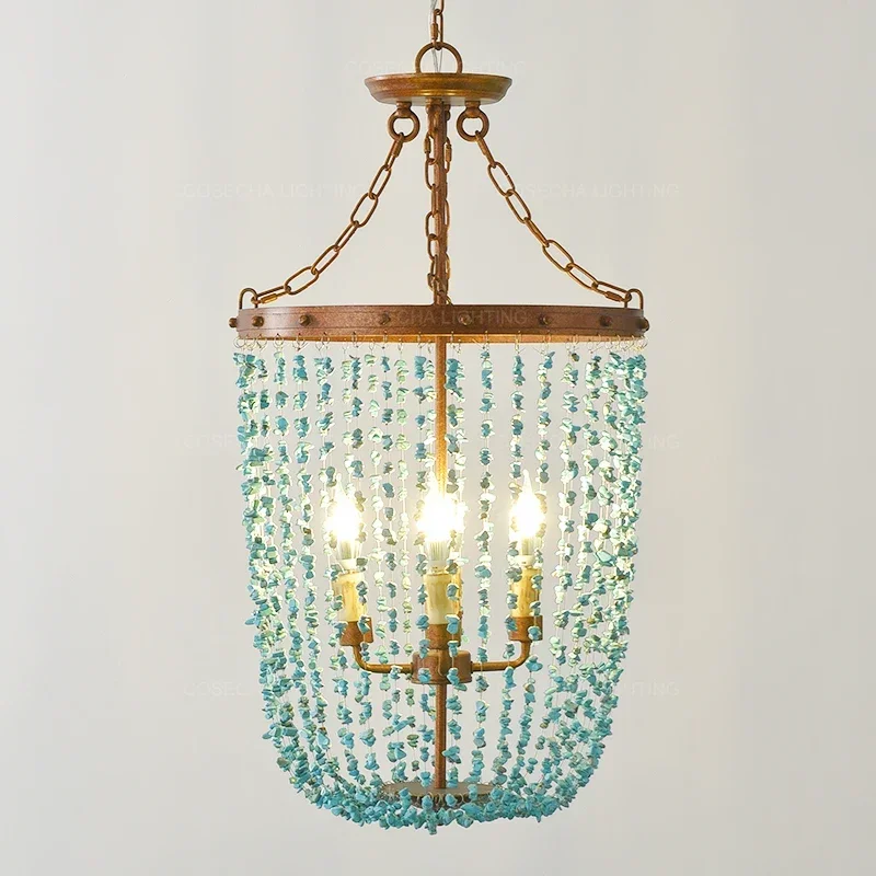 

YECTSKIStone Chandelier Lighting Turquoise Home Decor Bedroom Gold Suspension Retro Kitchen Light Fixtures In Dining Room Foyer