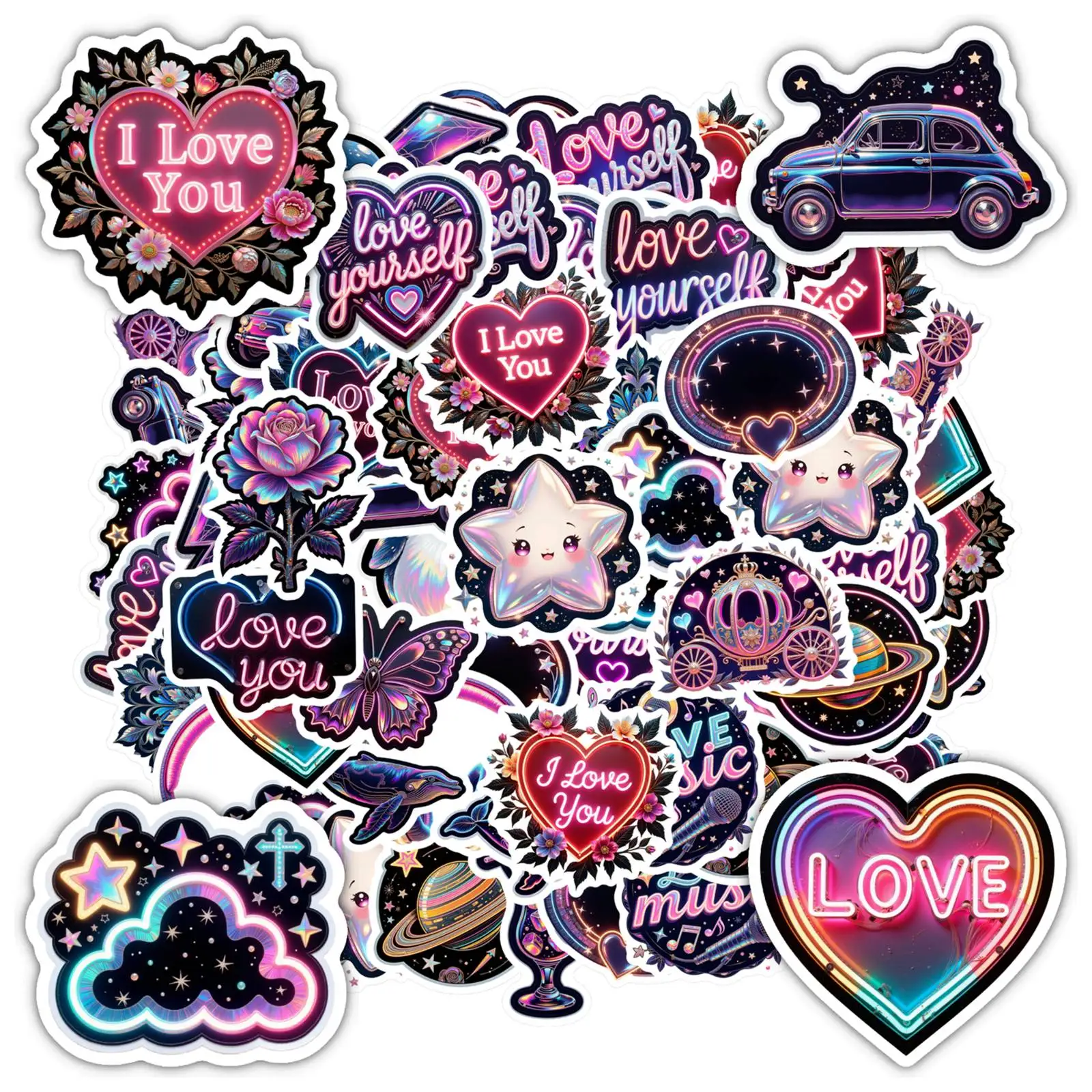 

35pcs Fun Music Stickers Neon Love Stickers Space Series Decals For DIY Phone Laptop Scrapbook Bike Notebook Luggage