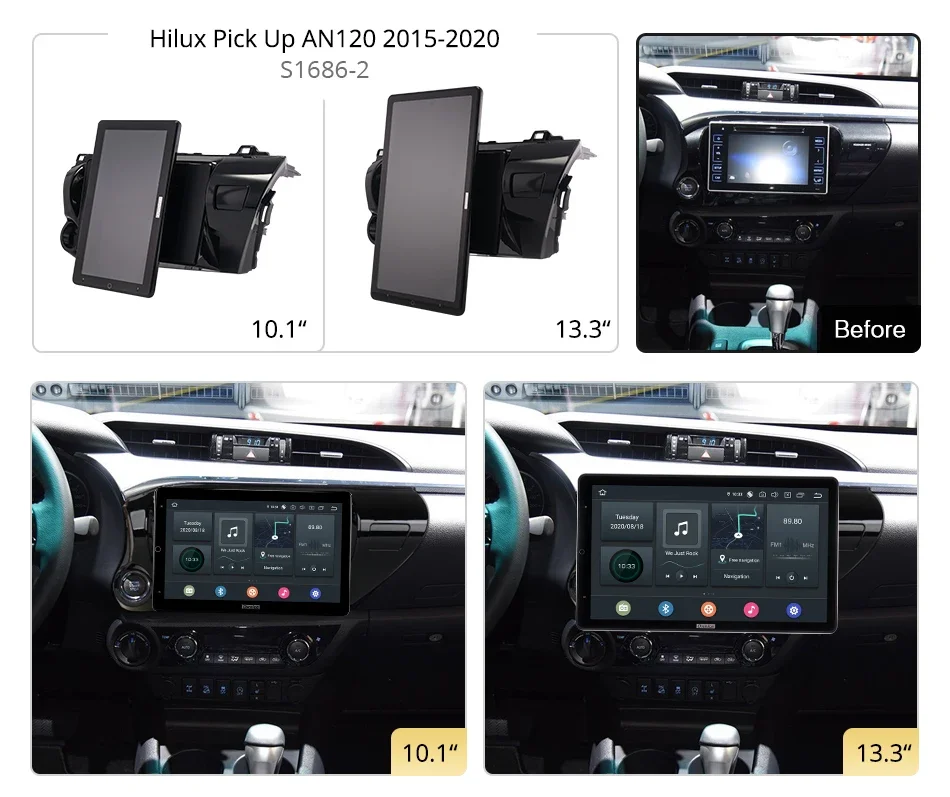 1920*1080 Android10.0 Ownice 13.3 Inch Rotation Autoradio for  Toyota Hilux Pick Up AN120 2015-2020 Car Radio Multimedia DSP