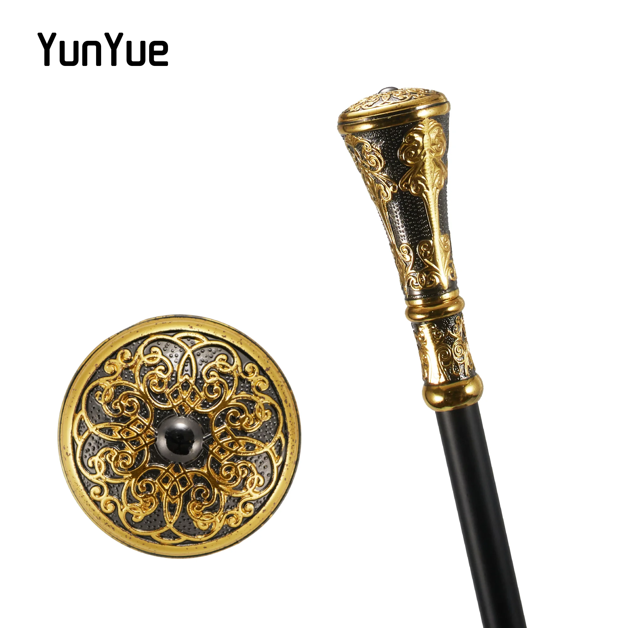 Gold Black Stripes Round Metals Walking Cane Gentleman Collections Fashion Elegant Walking Stick Photography Props Party Sceptre