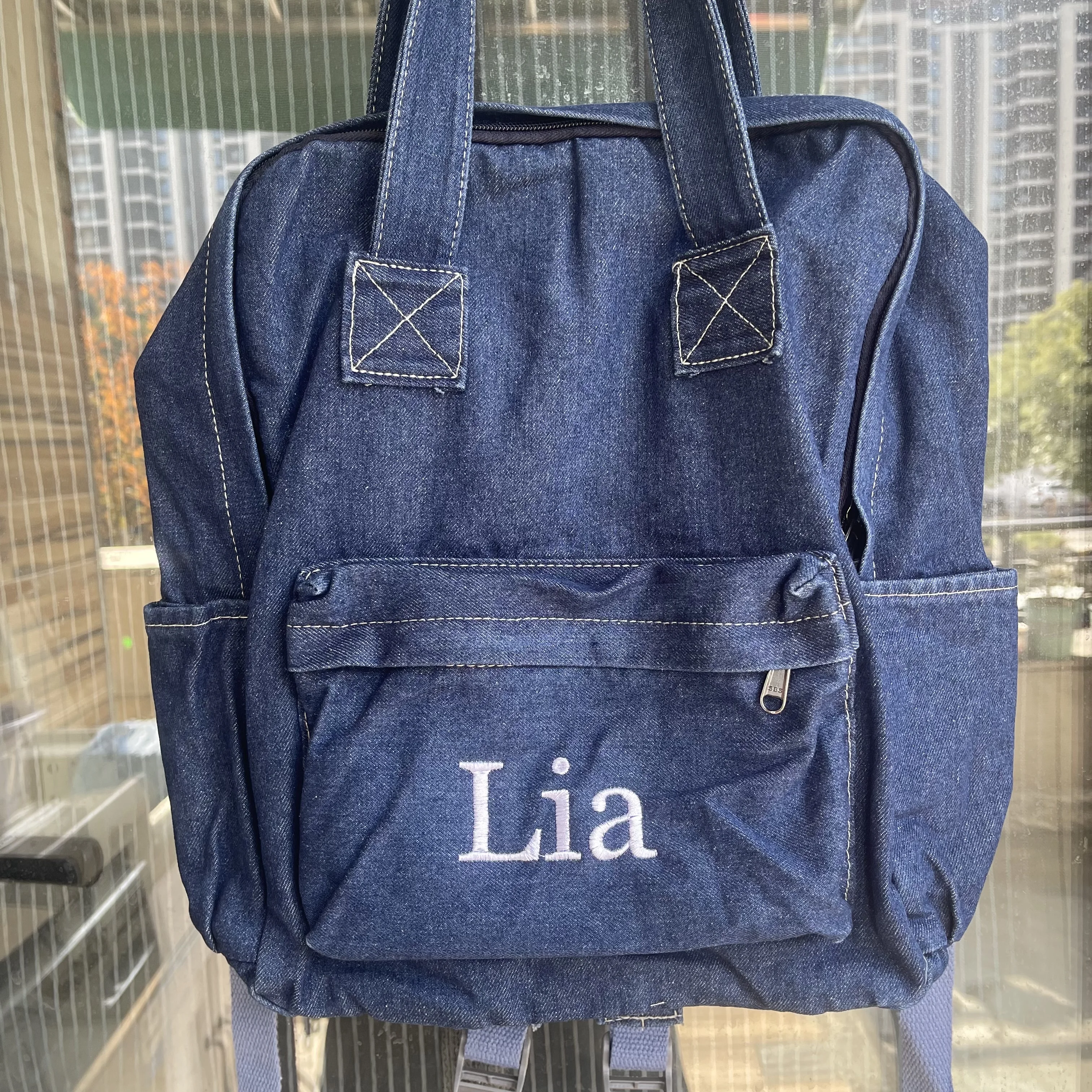 Mochila De tela vaquera para estudiante de secundaria, morral sencillo de lona con nombre bordado, mochilas escolares de gran capacidad para niña,