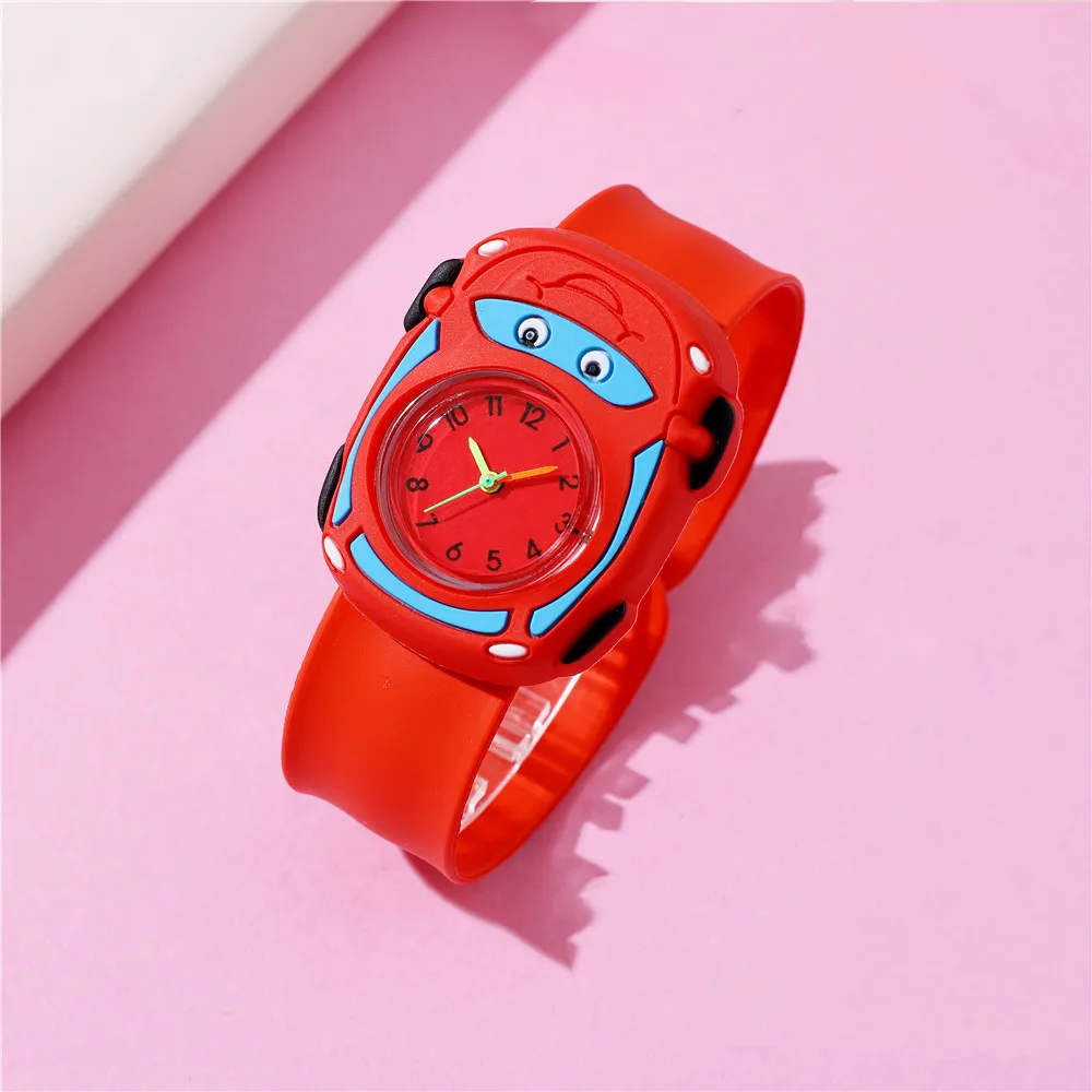 3D Patterns Red Car student Watch Boy Girls Kid wristwatch Soft Silicone Band