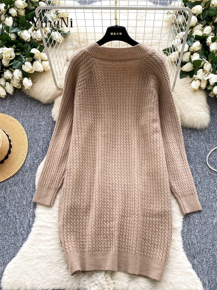 Beiyingni أنثى طويلة بالأزرار 2025 خريف شتاء واحدة الصدر معاطف طويلة المرأة عادي تريكو فضفاض أبلى معطف شتاء