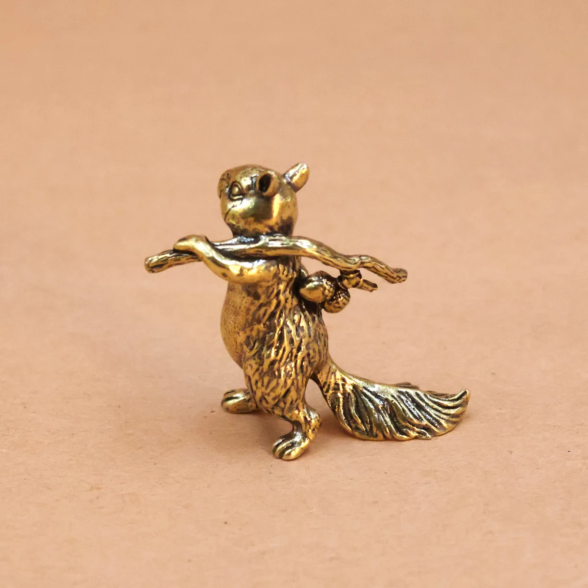 Solid Brass Office Desk Decoration Ornament Anti-Squirrel Bronze Tea Pet Craft Gift Handheld Piece
