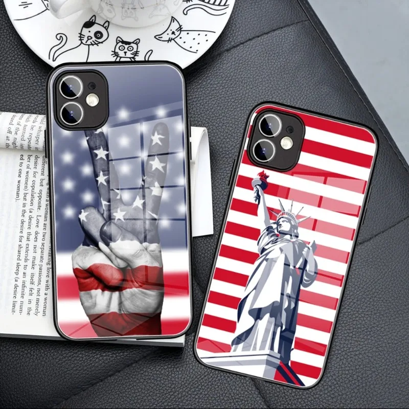 American Flag Phone Case Tempered Glass FOR IPhone 14 13 11 12 Pro 8 7 Plus X 13 Pro MAX XR XS MINI Covers