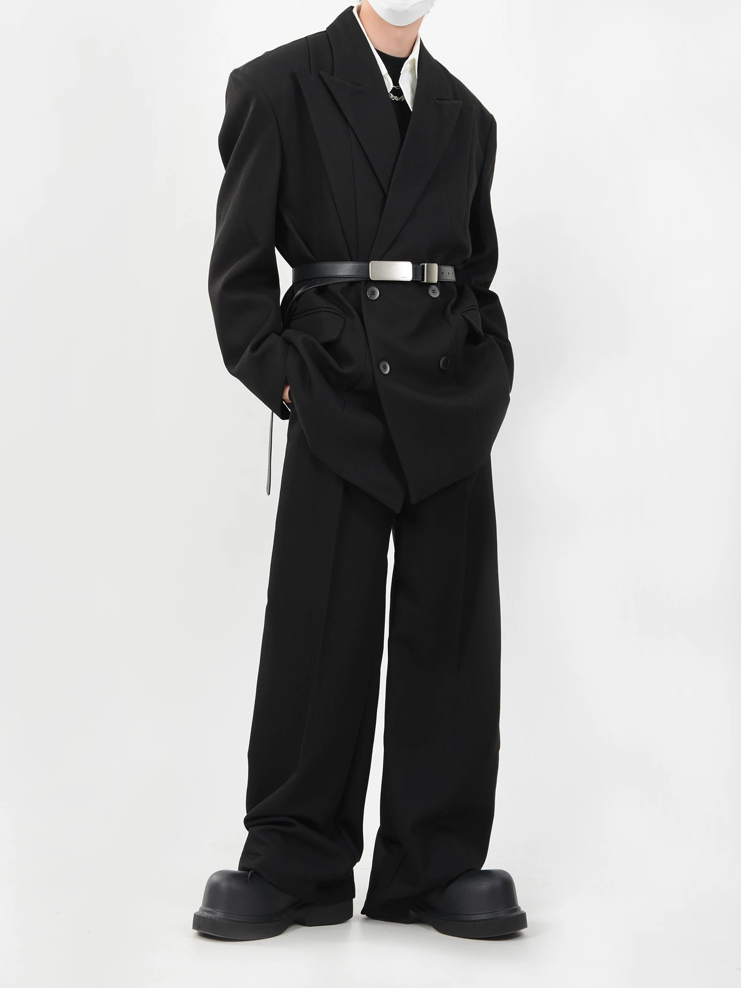 Avant-Garde Style Pants Deconstructed Twill Suit Jacket Double-neck Suit Silhouette Pants