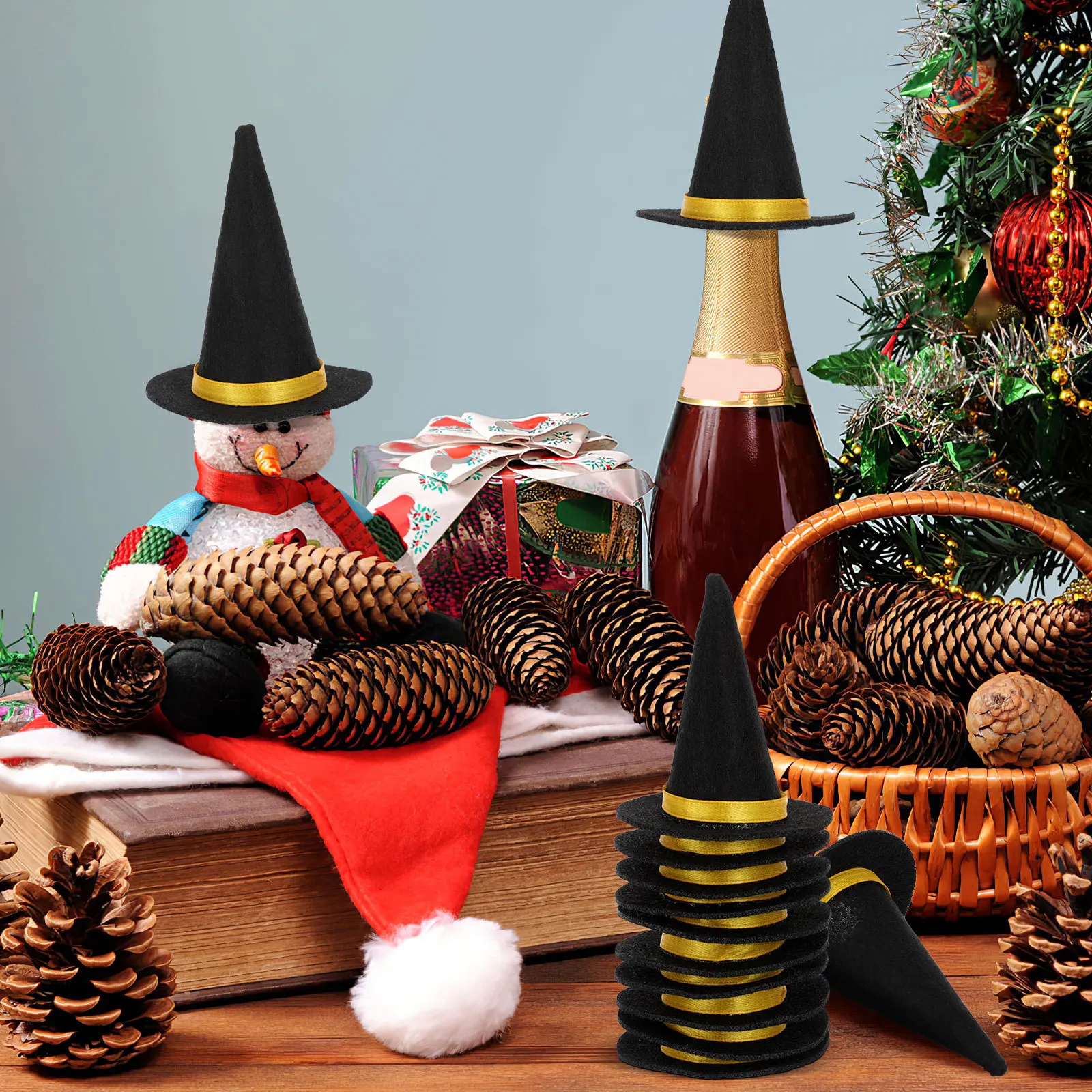 

10Pcs Hats Premium Handmade Wine Bottle Decor Halloween Party Supplies Wine Bottle Cover Scarf for Holiday Decoration