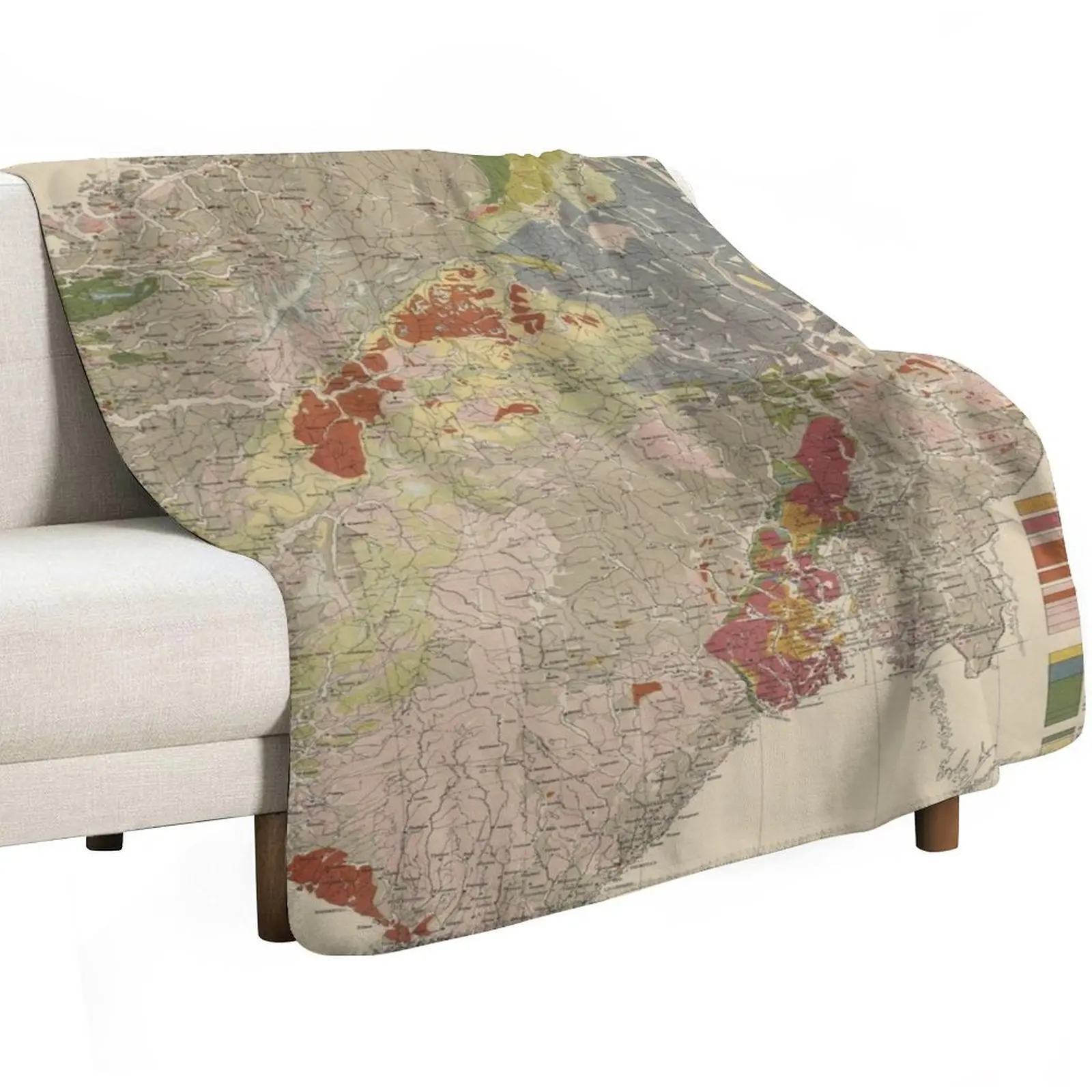Vintage Geological Map of Norway (1878) Throw Blanket Cozy Napping Blanket Gift for Mom Dad