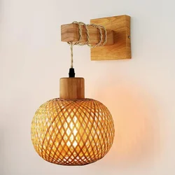 Bamboo Lantern Wall Lamp Natural Rattan Wicker E27 Chandeliers Hand-Woven Bamboo Room Decor Lampshades Wall Light Fixtures