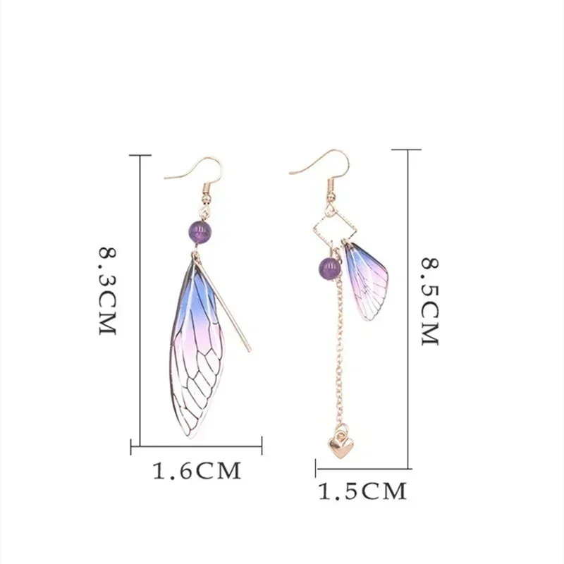 Random Send 3 Pair Temperament Fairy Long Earrings Butterfly Wings Dreamy Gradient Color Asymmetric Drop Earrings Bridal Jewelry