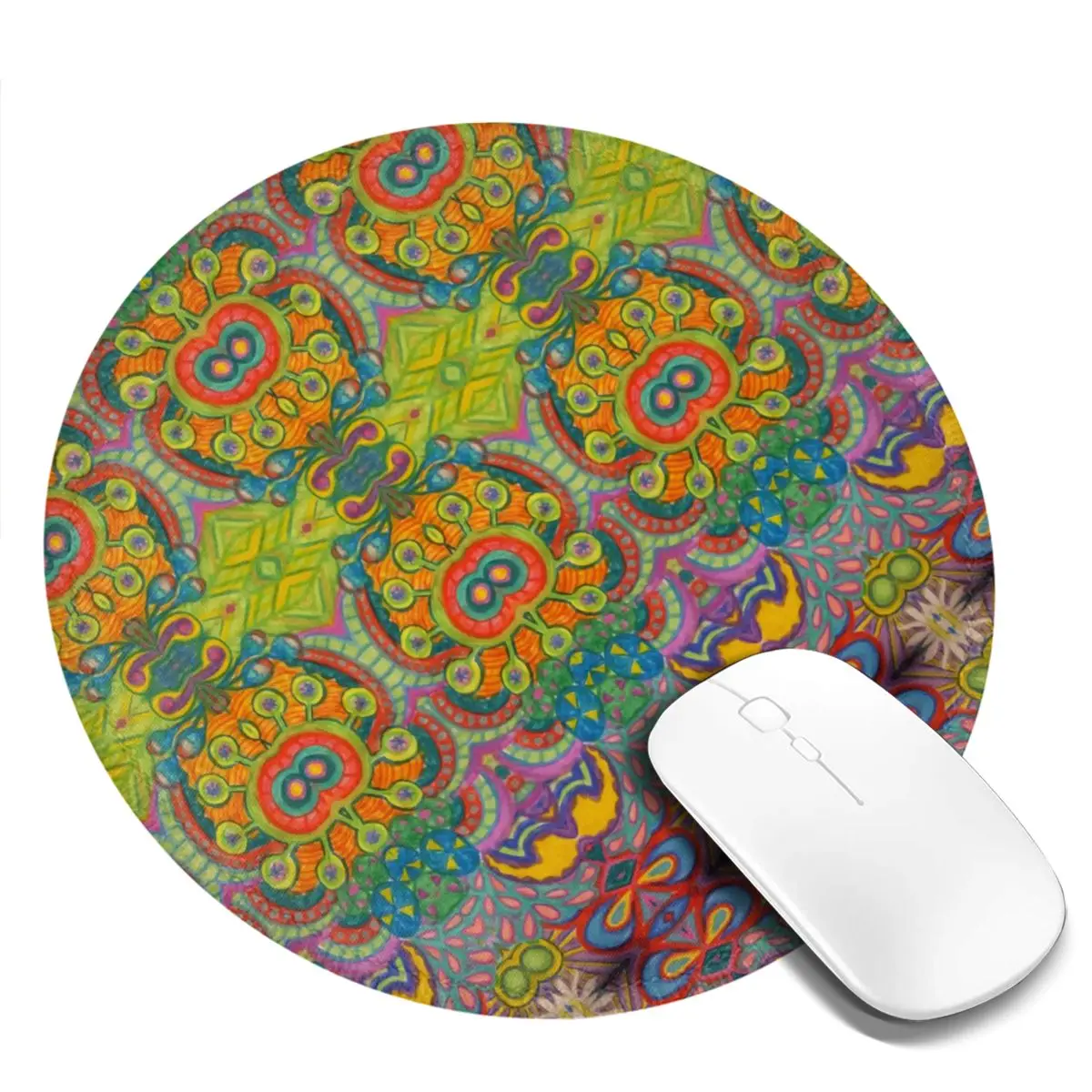 Retro 60s Print Mouse Pad Funky Bohemian Pattern Fashion Round Mousepad Comfort Quality Mouse Mats For Office Home Computer