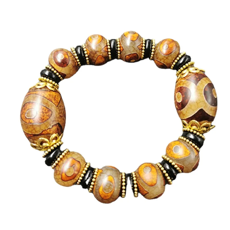 Natural Tibetan Agate First-line Three-eye Beads Bracelets for Men and Women Ethnic Retro Bracelet Jewelry