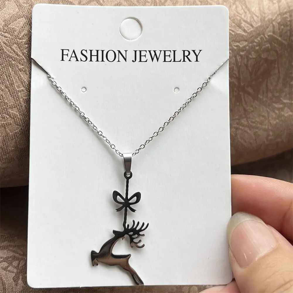 Forest Wild Deer Necklace for Men Women Stainless Steel Antler Pendant Neck Chain Fashion Punk Animal Jewelry Hunter Gift