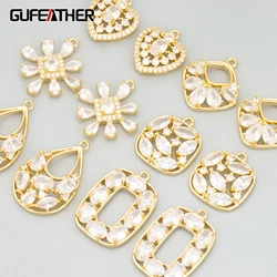GUFEATHER,4pcs/lot,MG19,jewelry accessories,18k gold rhodium plated,copper,nickel free,zircon,charms,jewelry making,diy pendants