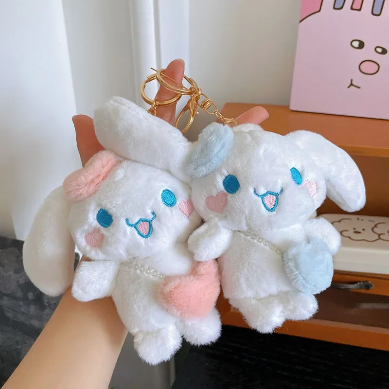 Sanrio Cute Cartoon Girl Heart Cinnamoroll Plush Pendant Toy Car Keychain Backpack Doll Small Doll Hanging Chain Jewelry