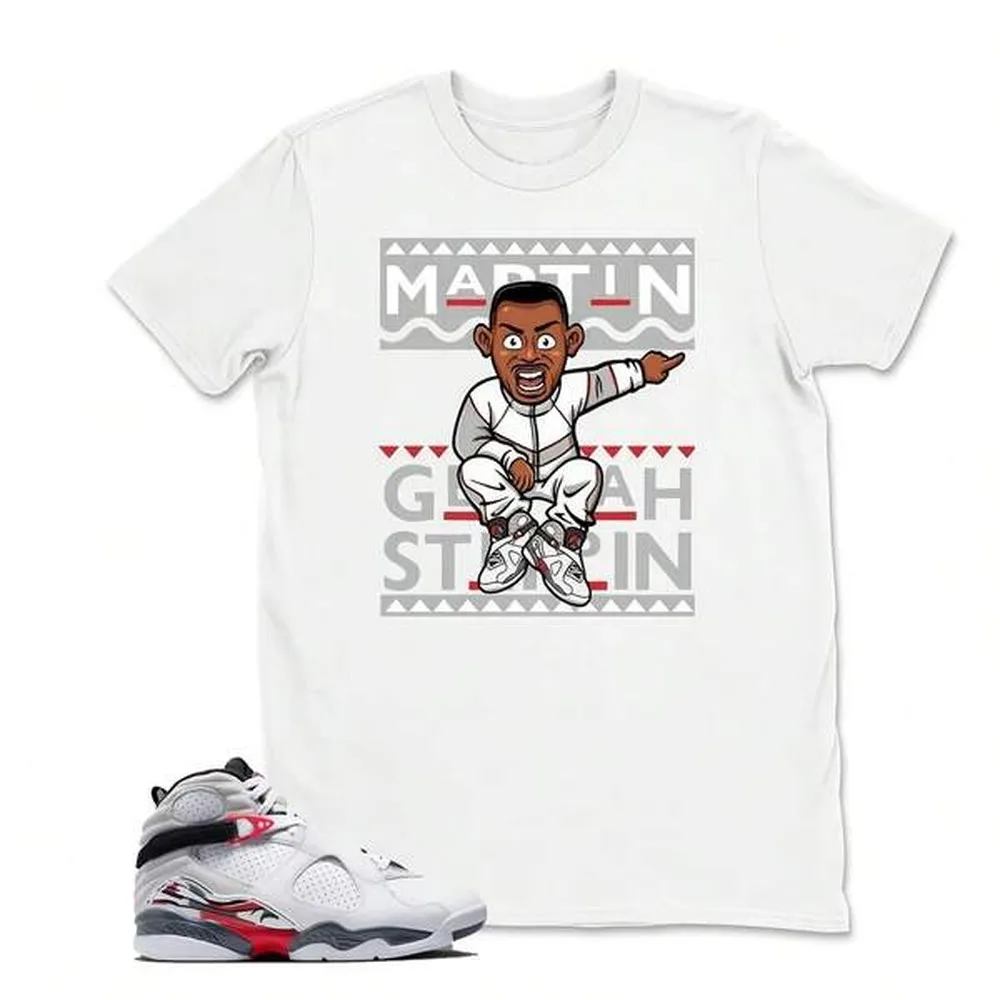 Jordans 8 White Red Sneaker Match T Shirt White Martinss, Ajs8 Bugs Sneaker Matching Shirt