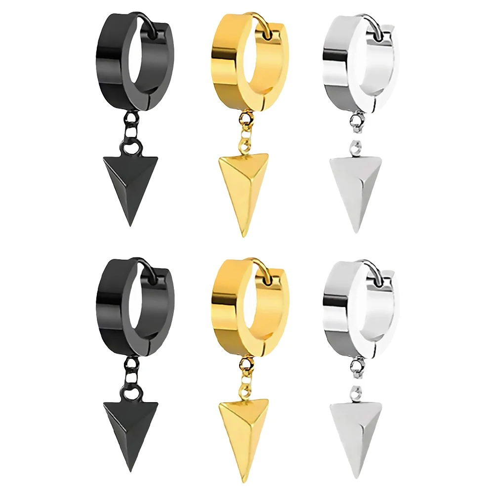 

6PCS Couple Retro Punk Hip Hop Titanium Steel Triangle Pendant Lightweight Party Decoration Earrings Dance Accessories