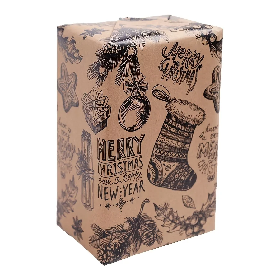 Extra Long Giant Christmas Wrapping Paper Roll - Pine Tree Pattern, Tear-Resistant Thick Durable Kraft-Like Paper Decorations