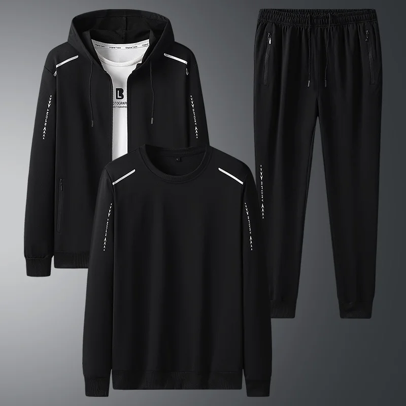 

Autumn Spring Tracksuits Cardigans Clothes Hooded Three-piece Sets Sweatshirt+Coat+Pants Men's Track Suites for Man