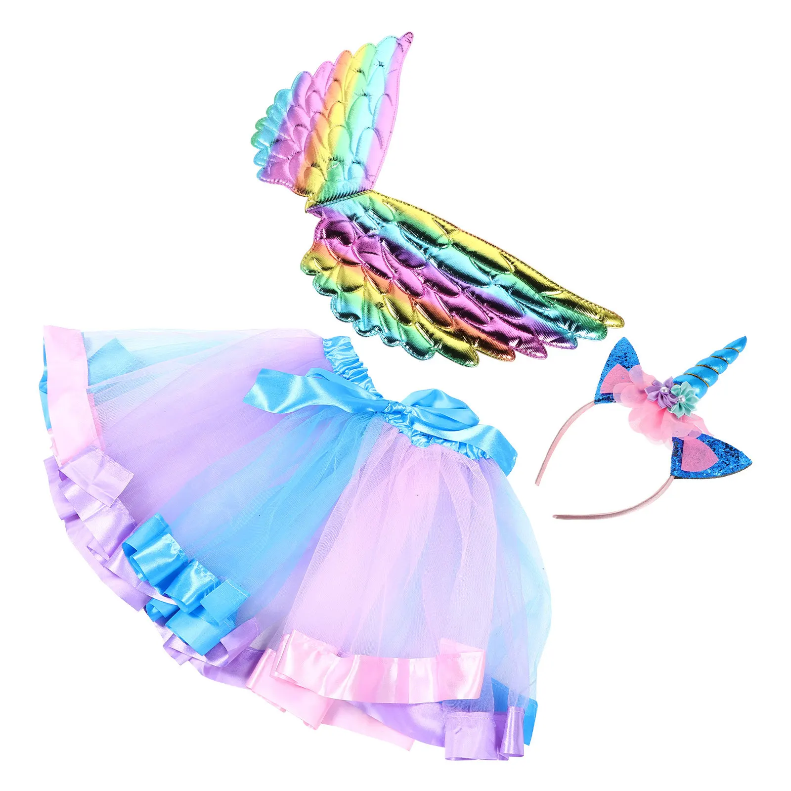 Kids Unicorn Costume for Girls Unicorn Princess Outfit with Headband Wings Studio Photo Party School Performance Costume Dress