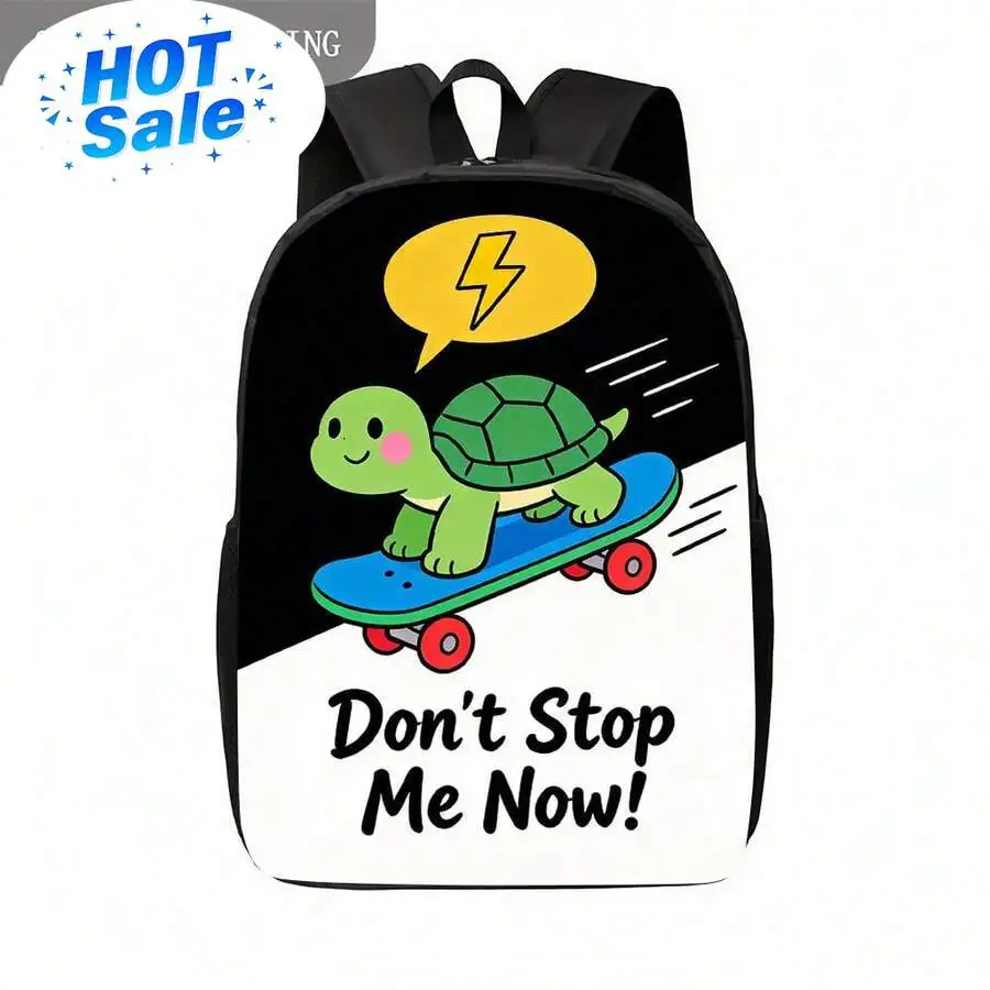 1pc Kawaii Cute Turtle Skateboard & Lightning Bolt Print School Backpack For - Lightweight Durable Suitable For College, Campus,