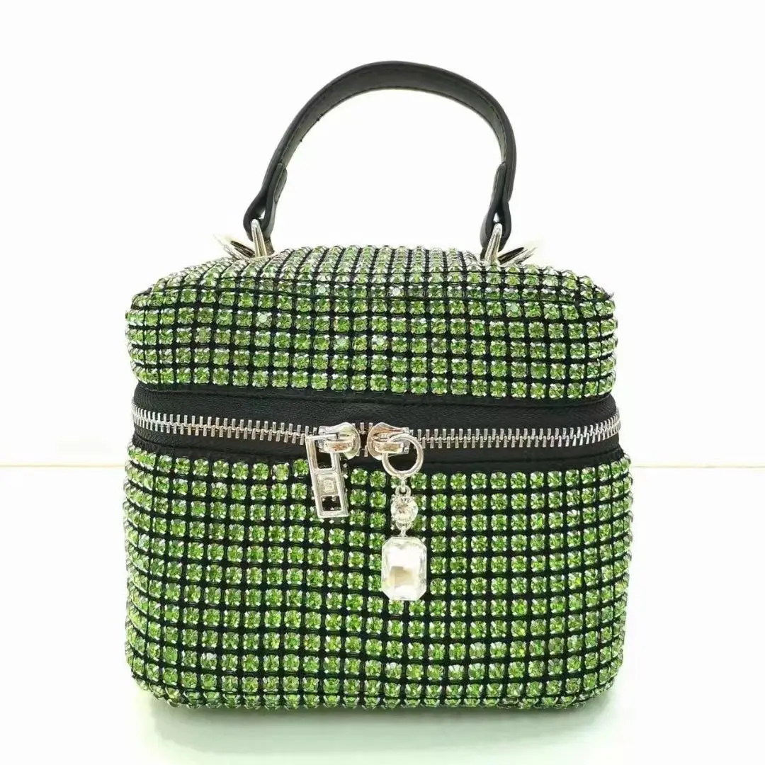 Fashion Lunch Box Cosmetic Bag Flash Diamond Rhinestone Women's Hand Shoulder Chain Bag Purse Luxury Designer Bags High Quality