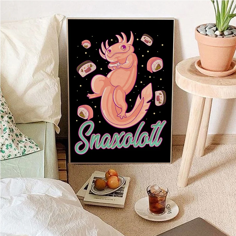 Cute Axolotl Vintage Posters Kraft Paper Sticker Home Bar Cafe Room Wall Decor