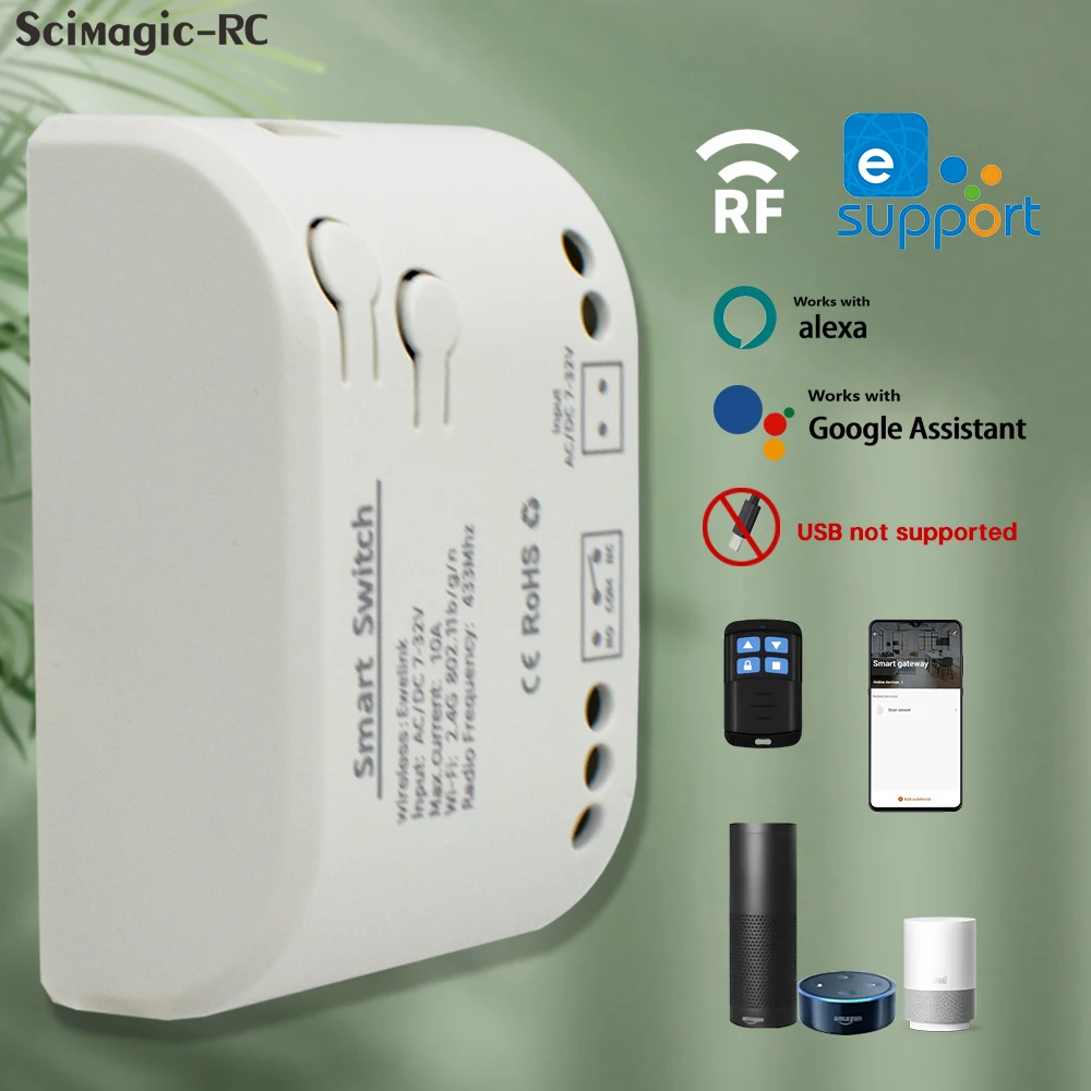 Módulo de relé ewelink 1/2/4ch dc 5v 12v 24v 110v 220v wifi 433mhz rf receber interruptor de luz vioce alexa google home