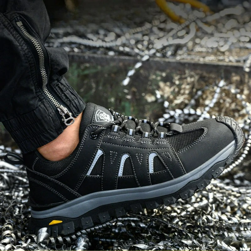 Men's Safety Boots Work Protective Shoes Anti-smash Anti-puncture Men Boots Outdoor Sneakers Non-slip Lace-up Steel Toe Shoes image 3