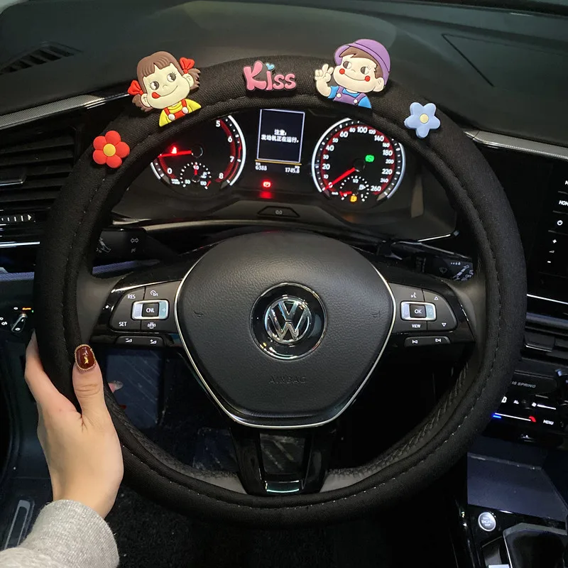 Cute cartoon car steering wheel cover, summer anti slip, breathable, sweat absorbing car handle gloves