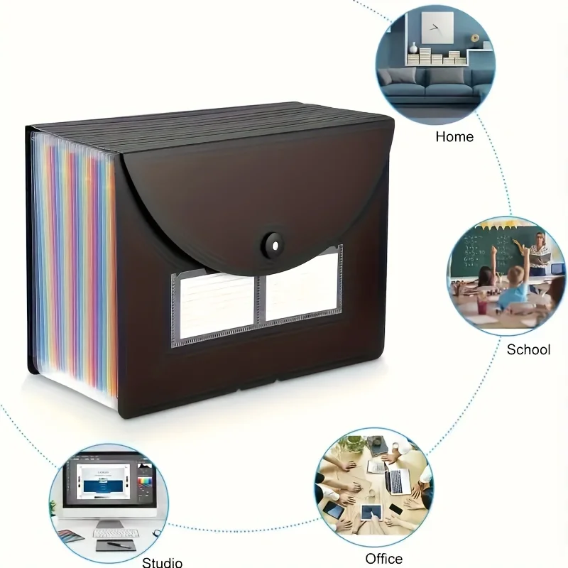 A4 Expanding File Folder 7/13/25/37 Pockets Rainbow Accordion Document Organizer Portable Paper Storage Bag with Label Sticker