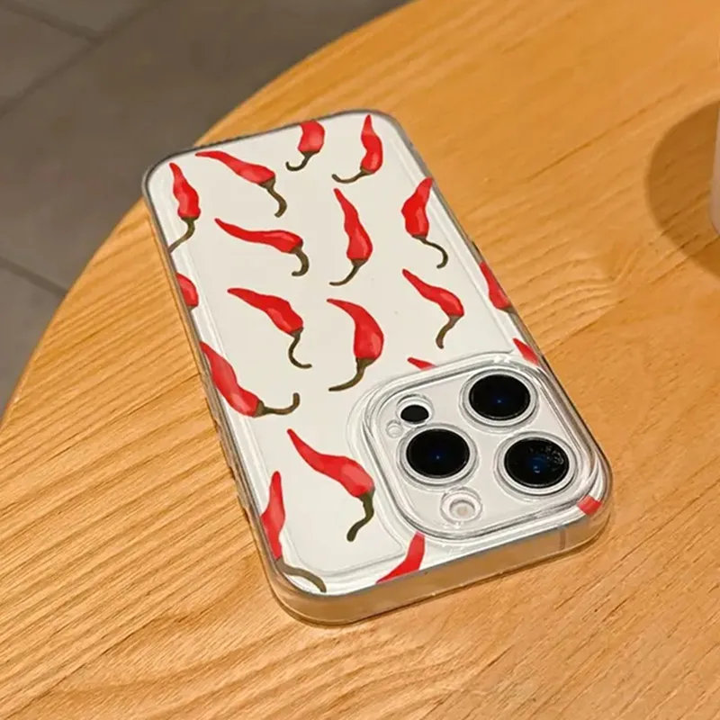 Custodia per telefono trasparente con stampa peperoncino rosso per Samsung Galaxy S25 S24 Ultra S23 FE S22 Plus A56 A16 A36 A55 A54 A53 A35 A53 Cover