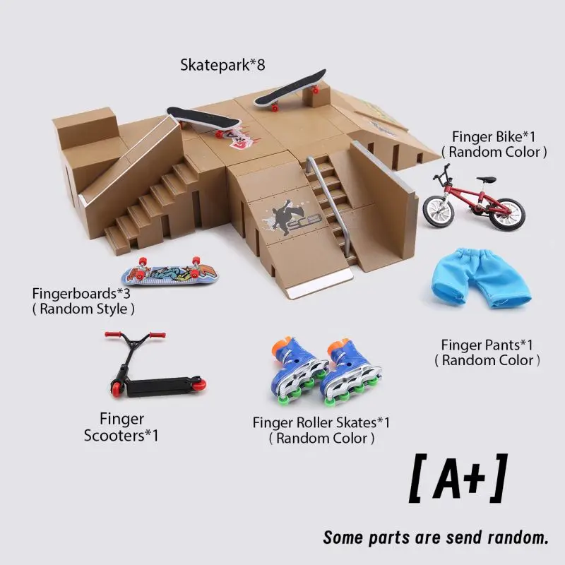 Tech Practice Deck Finger Skatepark Kit DIY Skateboard Ramp Park    Fingertip Scooters Stunt Platform Set with Bike Novelty Toys