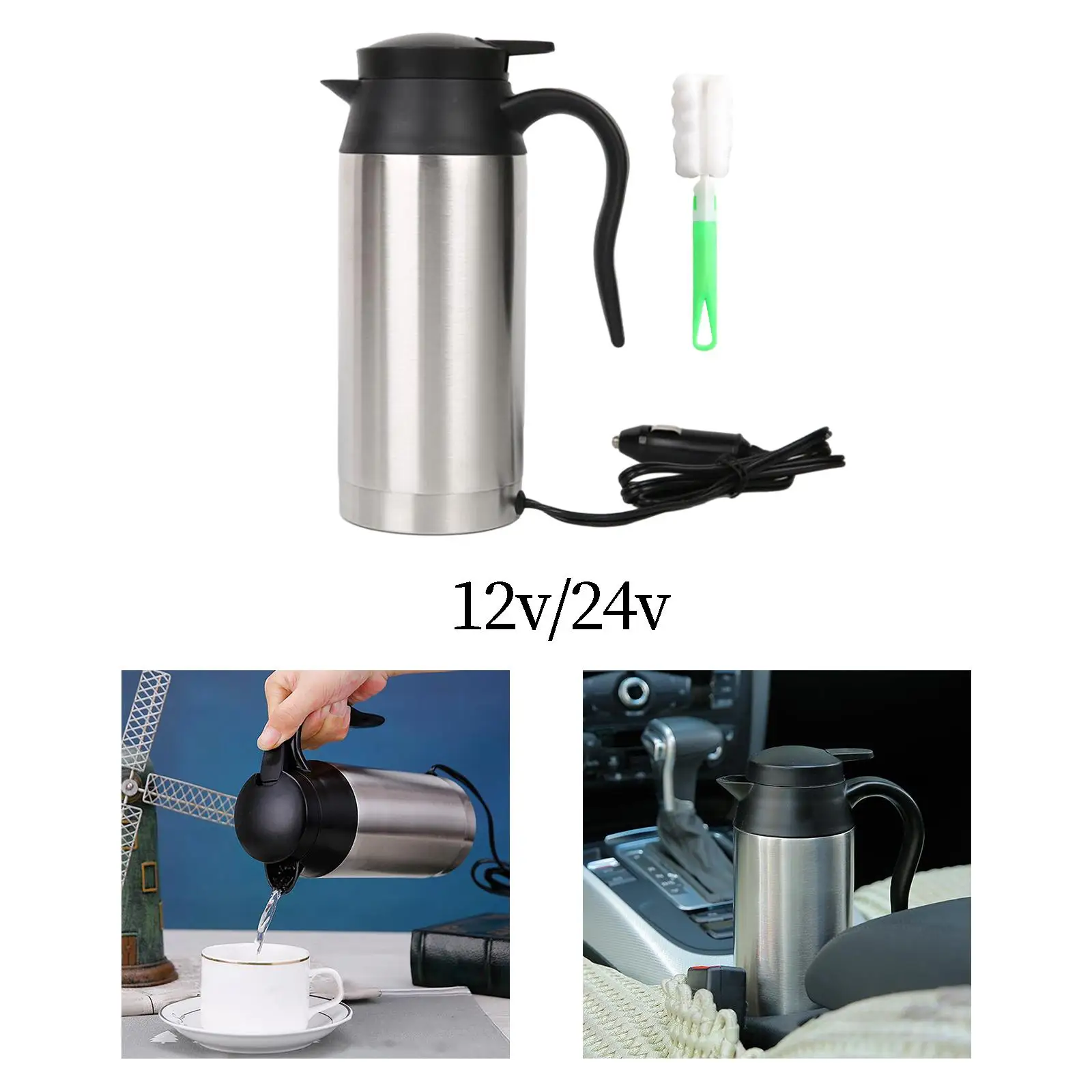 Truck Electric Kettle Stainless Steel Fast Boiling Water Heater Cup with Lid for Coffee Tea Milk Cooking Noodles Travel