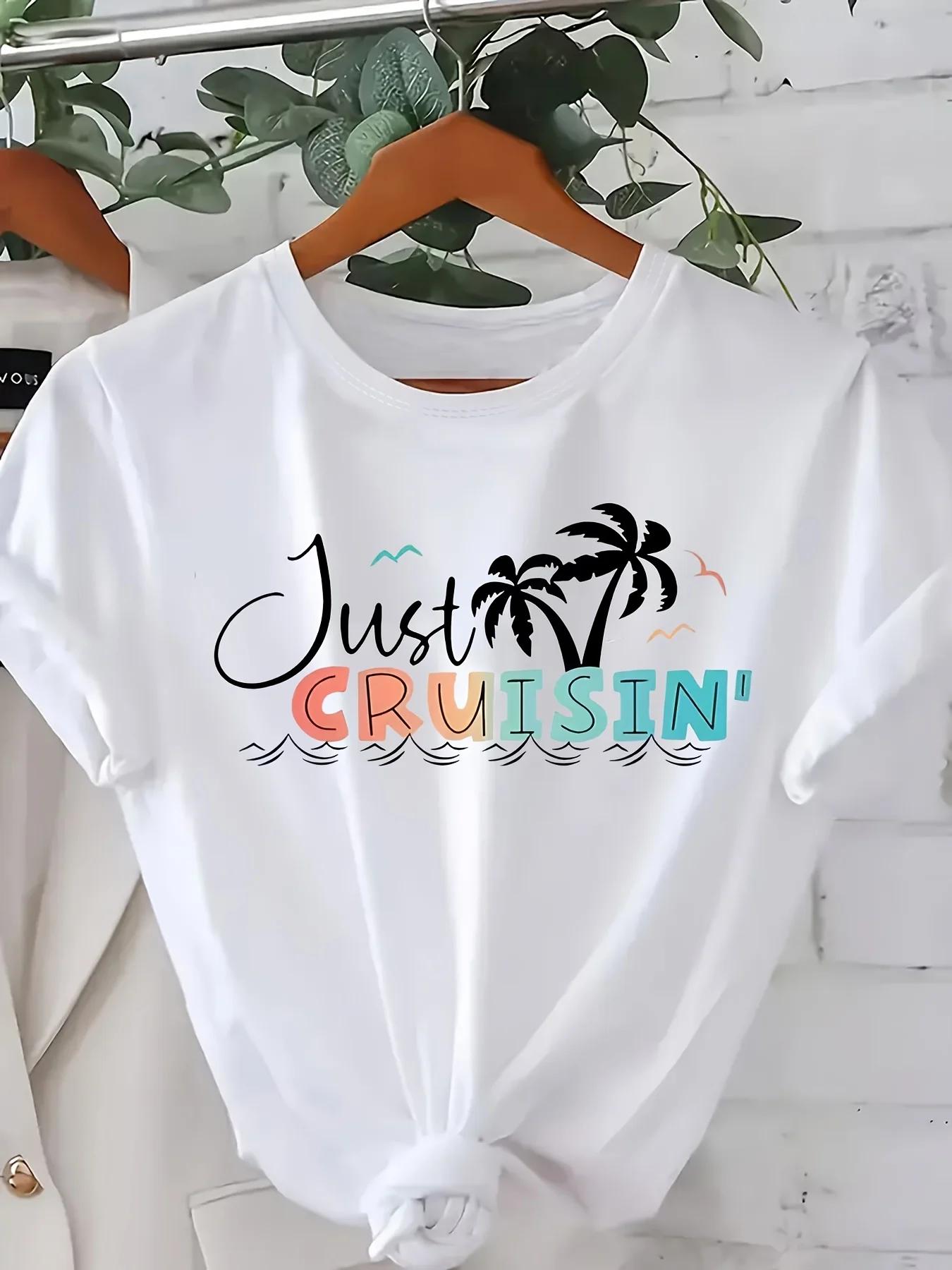 Grande taille femmes T-Shirt à manches courtes palmier Tropical juste Cruisin imprimé graphique vacances à la plage sorties décontractées plage T-Shirt