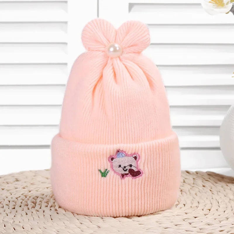 Baby Stuff Accessories Baby Soft Turban Newborn Hat Lovely Winter Warm Beanie Crochet Knit Embroidery Patch Cap