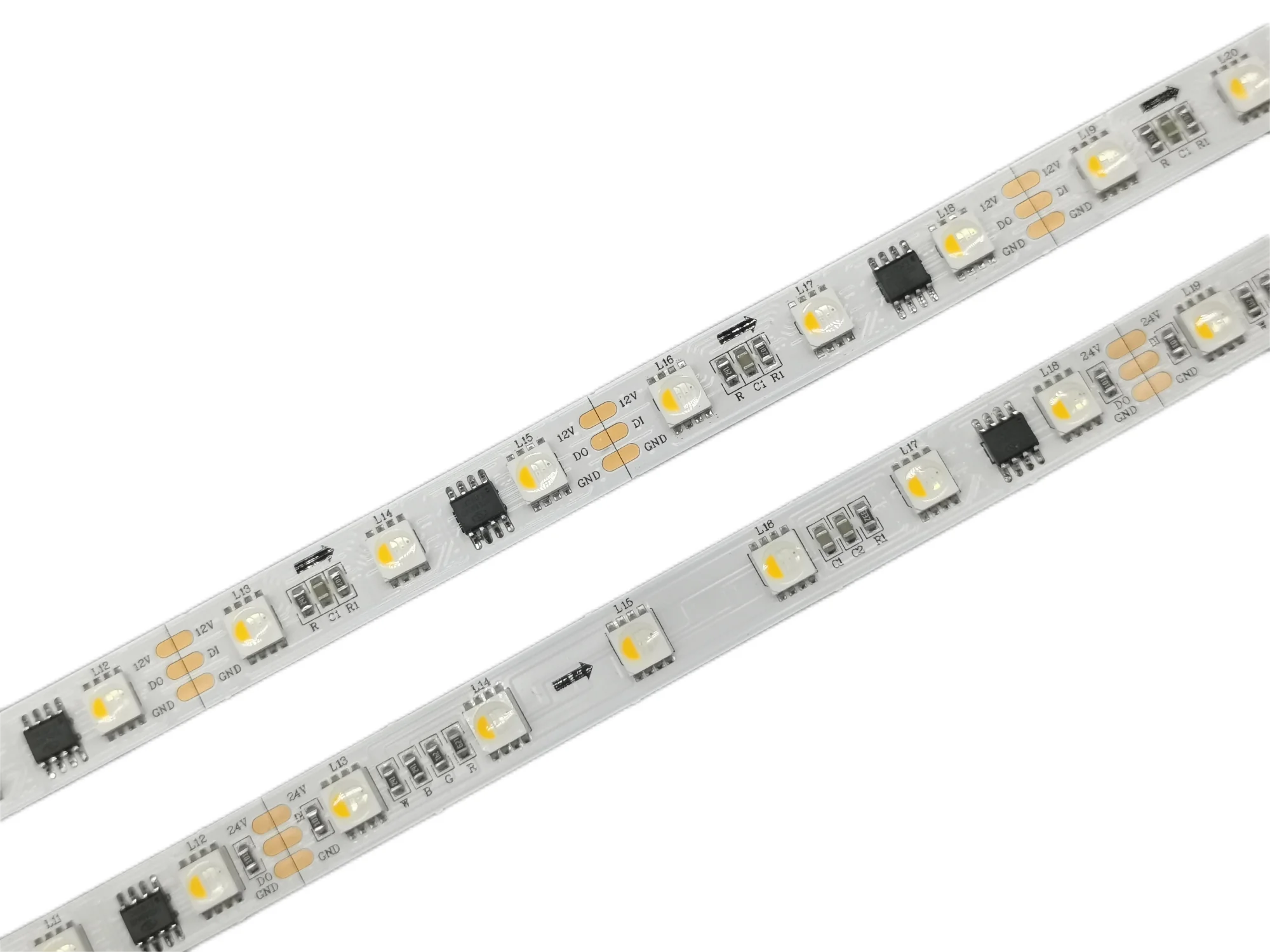 UCS8904 16bit RGBW RGBWW Led Flexible Strip 4 In 1 DC12V 60 leds/20pixles/m Led Light Strip 5M White PCB