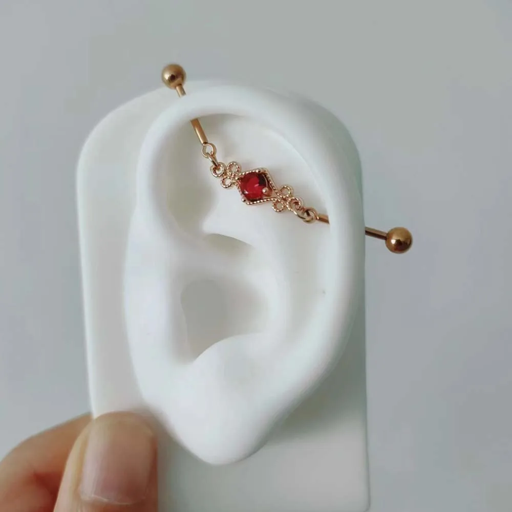 1PC  Golden Baroque  Industrial Piercing Barbell CZ Adjustable Industrial Bar Helix Piercing Cartilage Double Hole Body Jewelry