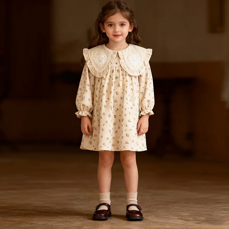 

Autumn New Girls' Dress Children's Trendy Mori Style Doll Collar Floral Stylish Baby Girl Princess Dress