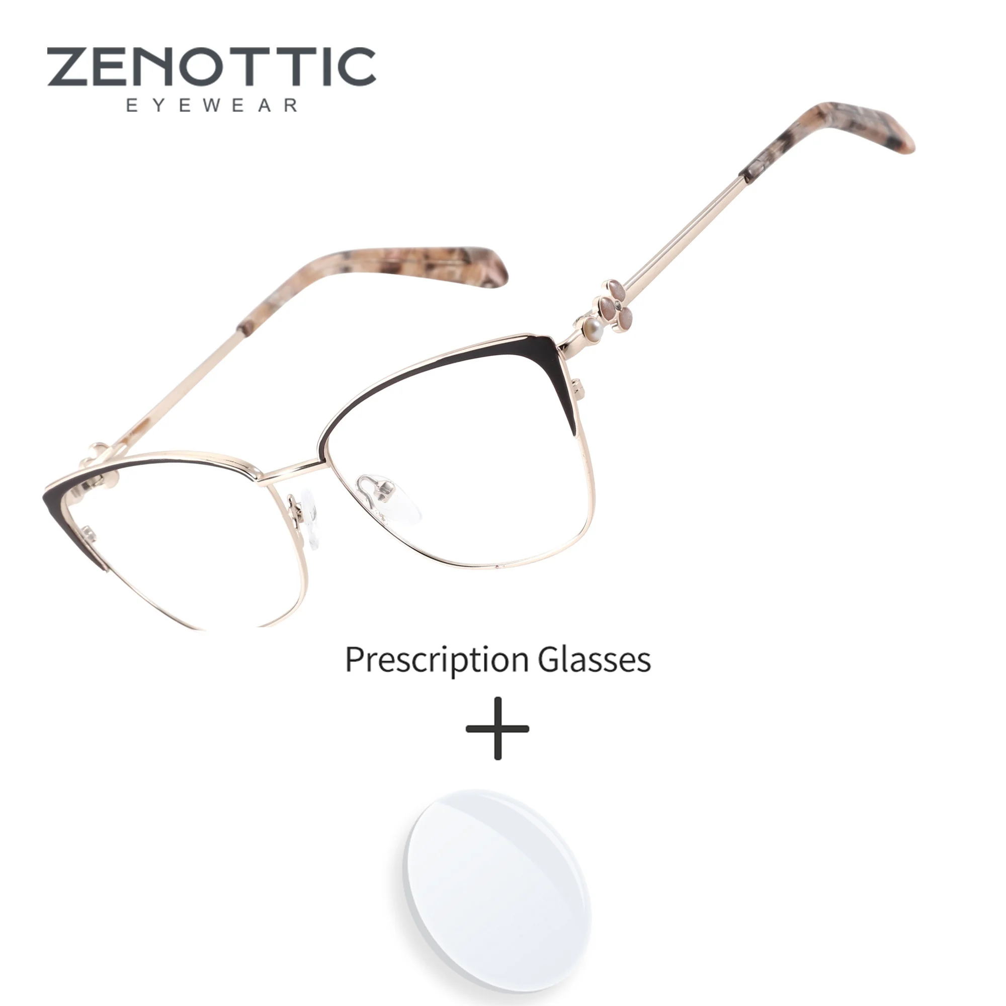 zenottic-xsサイズ、猫目型、金属フレーム、女性用、度付きメガネ、多焦点レンズ、ブルーライトカット、普段使いに最適なメガネ。