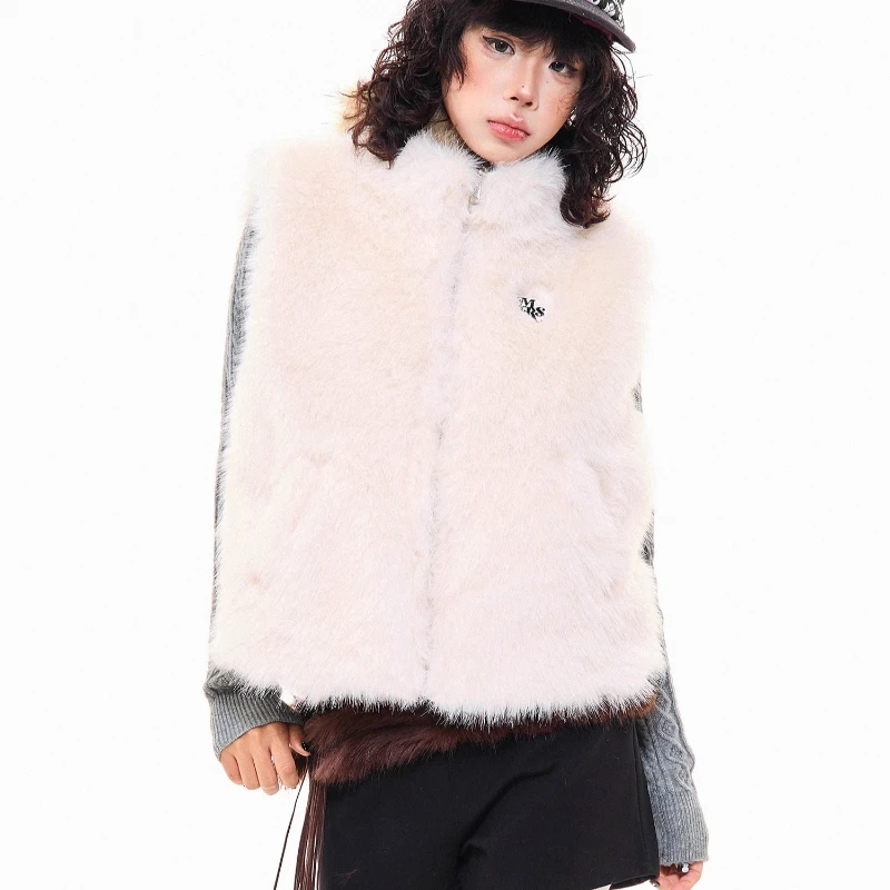 الفرنسية الرجعية الأبيض البولكا نقطة فو الفراء عكسها المرأة صدرية 2025 الخريف الشتاء جديد الحلو كول تنوعا سترة دافئة السيدات #5