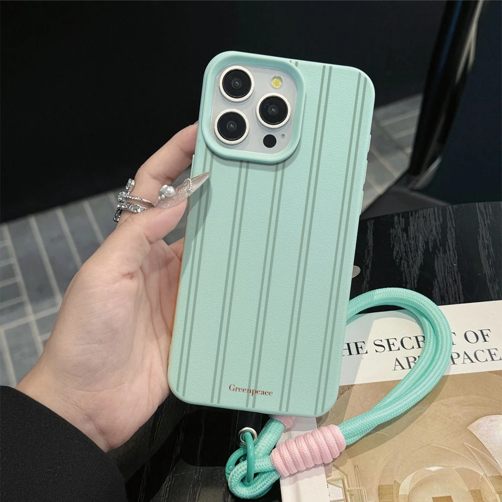 Minimalist Stripes Hand Wrist Strap Phone Case For iPhone 17 13 11 12 Pro Max Plus 15 14 16 XR XS 17 Air With Lanyard INS Cover