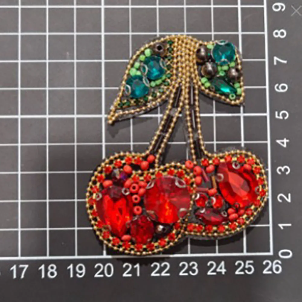 1 Piece Small Size Exquisite Fruit Beaded Sew on Patch for Clothes Repair,  Cartoon Cherry DIY Decoration Applique