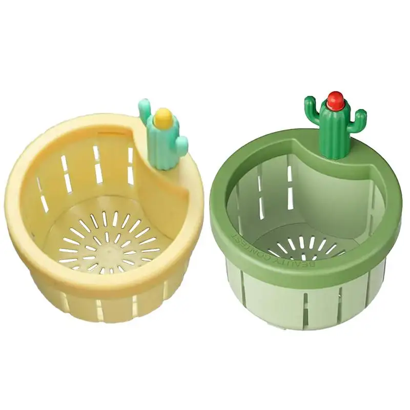 Cesta de drenaje multifuncional para fregadero de cocina, colador con diseño de Cactus de dibujos animados, filtro de basura, estante