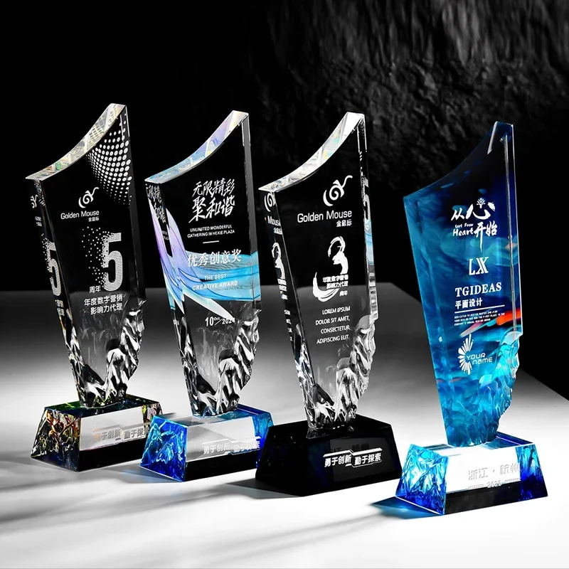 Customized Mountain Peak Shape Crystal Trophy, Company Annual Meeting Excellent Employee Souvenirs, Home Decorations Awards, 1Pc
