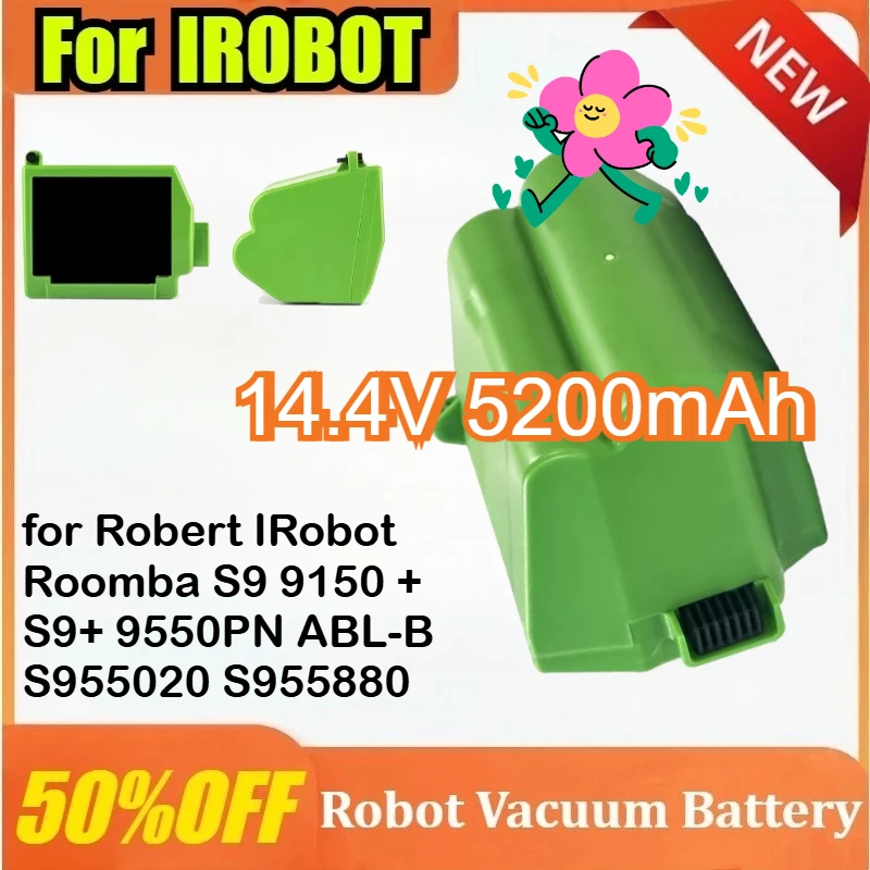 

14.4V 5200mAh High Capacity for Robert IRobot Roomba S9 9150 + S9+ 9550PN ABL-B S955020 S955880 Vacuum Cleaner Battery