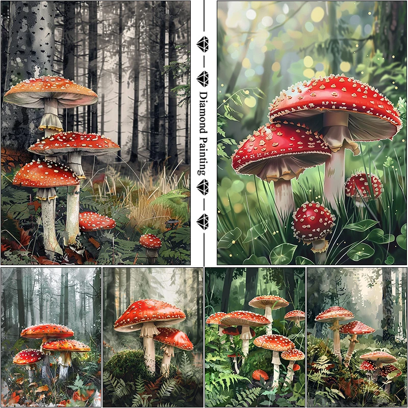 Amanita Muscaria Mushrooms Diamond Painting Kits New Arrival Green Plants Full Rhinestones Cross Stitch Arts And Crafts Adults