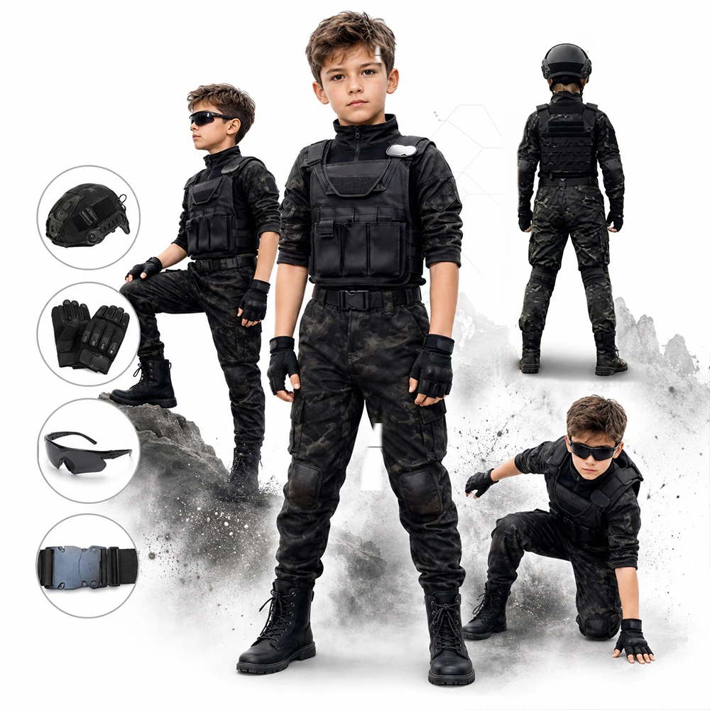 Children Tactical Camo Uniform for Children's Day Boys Girls Outdoor Training Combat Clothes Military Style Suit for Cosplay