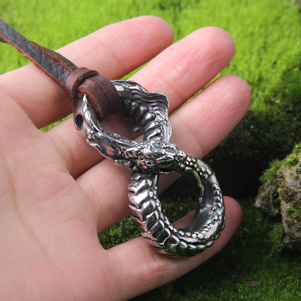 Never Fade Ouroboros Norse Vintage Dragon Necklace Pendant Gothic Accessories Amulet Viking Runes Jewelry Neclaces For Women Men - view 5