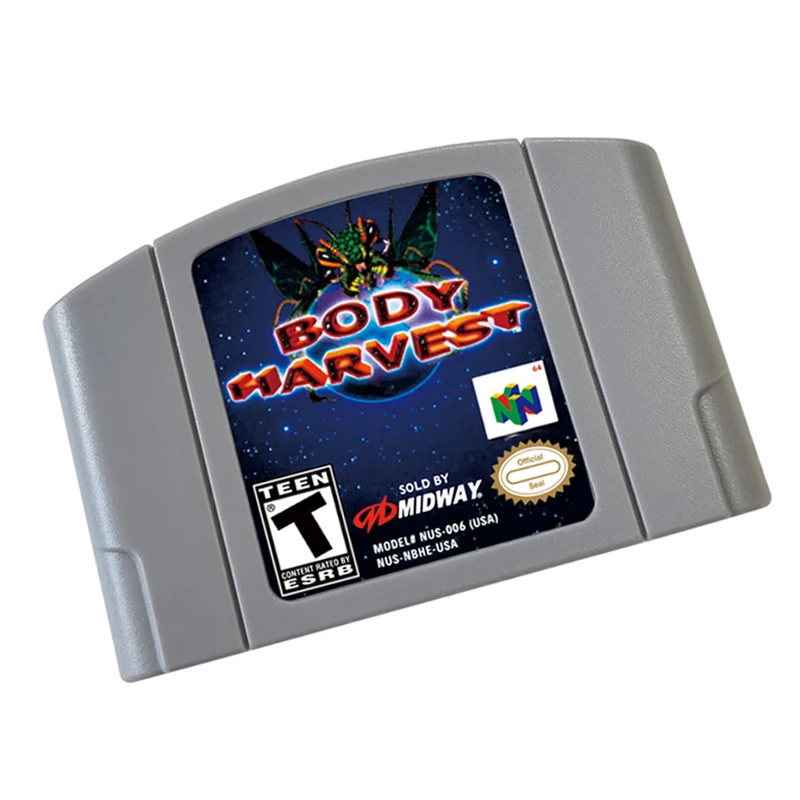 Body Harvest 64-bitowa kartridż z grą wideo w wersji amerykańskiej dla konsoli do gier N64